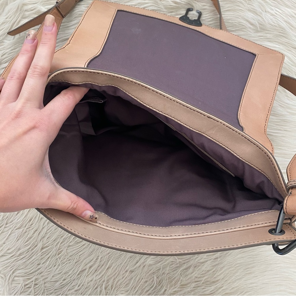 Kooba Tan Two Tone Leather Crossbody Saddle Bag Messenger Tote Large Purse - Picture 8 of 16